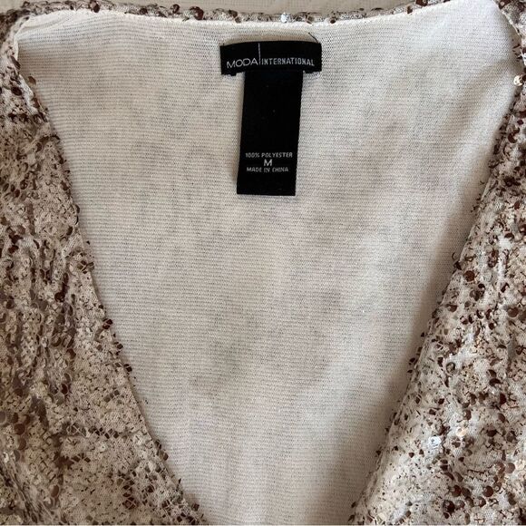 MODA INTERNACIONAL Sequined Python Snake Skin Print Long Sleeve Mesh Mini Size M - Picture 7 of 7